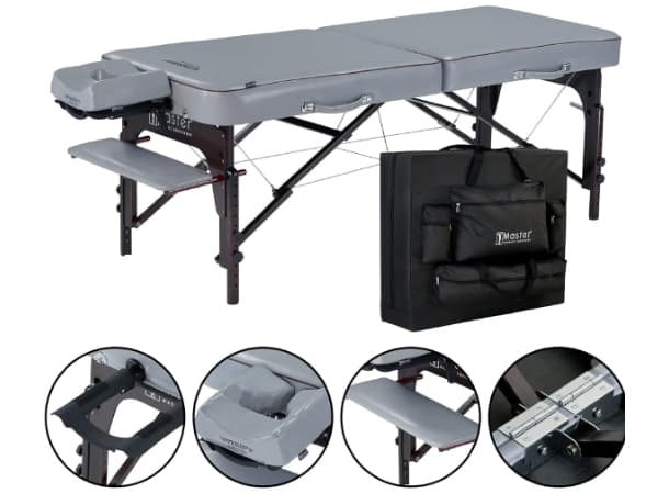 Montour MTR S28 & S30 Portable Massage Table – 28"/30" Width, 3" Memory Foam, Dove Grey PU, Adjustable Height thumb 1