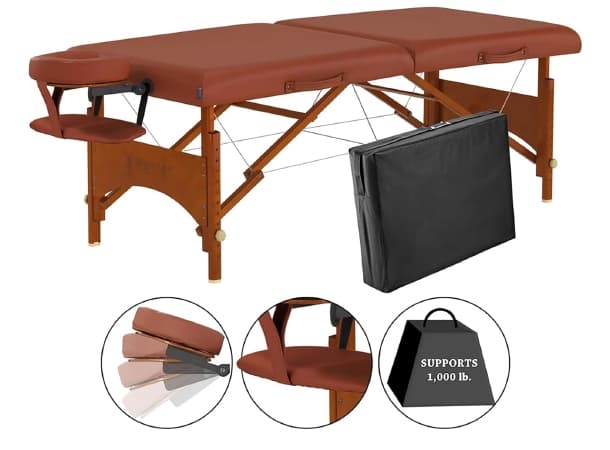FLN25 Portable Massage Table 25" – Premium Wood, Waterproof PU Leather, Auto-Lock Legs, 2" Foam, Adjustable Height, Cinnamon, 72"x25" thumb 1