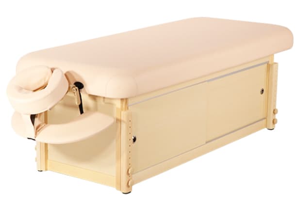 Kaiser Wooden Flat Massage Bed with Cabinet – Adjustable Spa Table, 72”–84” Length, 30” Width, 3” Soft Foam, 1000 lbs Capacity thumb 0
