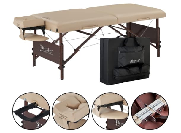 DLY S30" Portable Massage Table – 72" x 30", 3" Memory Foam Cushion, Adjustable 24–34" Height, Beige PU, 750 lbs Capacity, Professional Therapist Table thumb 1