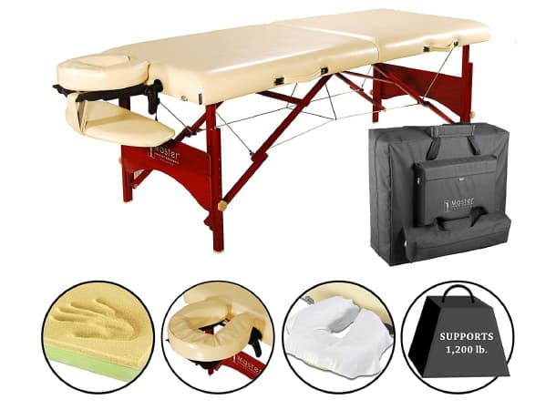 CBV 28" Caribbean Vista Portable Massage Table – 28"x72", Memory Foam Cushion, Adjustable Height 23"-33", Oil & Waterproof PU, Mahogany Legs, Includes Face Cradle & Armrest thumb 1