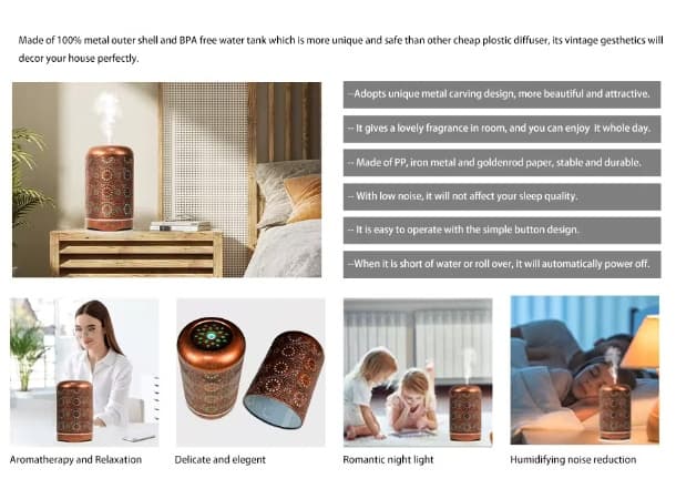 250ml Bronze Metal Ultrasonic Aroma Diffuser thumb 3