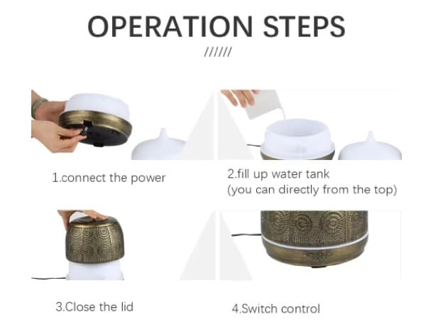 500ml Metal Aroma Diffuser & Air Humidifier – Brass Body, Ultrasonic Cool Mist thumb 1