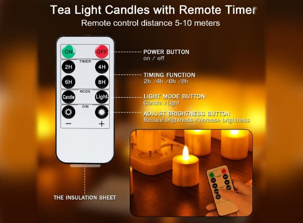 Rechargeable Tea Light Candles with Remote – 72H Battery Life, Set of 12 thumb 2