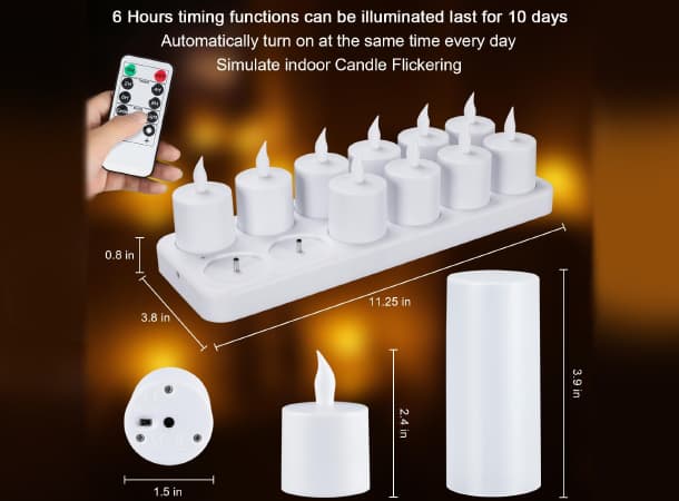 Rechargeable Tea Light Candles with Remote – 72H Battery Life, Set of 12 thumb 3