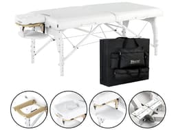 MCR S31" White – Montclair Pro 31" Extra Wide Portable Massage Table, 72" Length, 3" Multi-Layer Memory Foam, Snow White PU, Adjustable 24–34" Height, Lightweight Wood Frame-1
