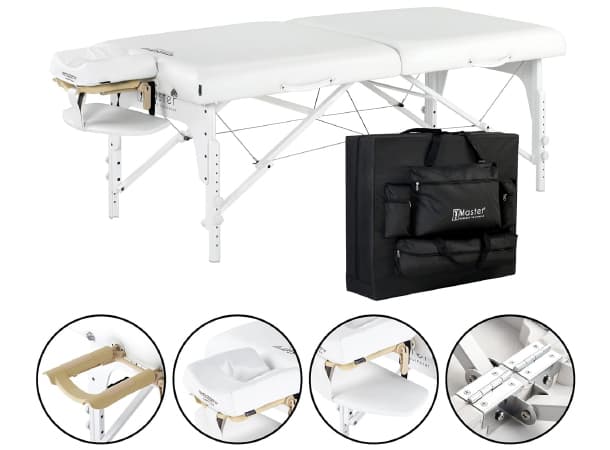 MCR S31" White – Montclair Pro 31" Extra Wide Portable Massage Table, 72" Length, 3" Multi-Layer Memory Foam, Snow White PU, Adjustable 24–34" Height, Lightweight Wood Frame thumb 1