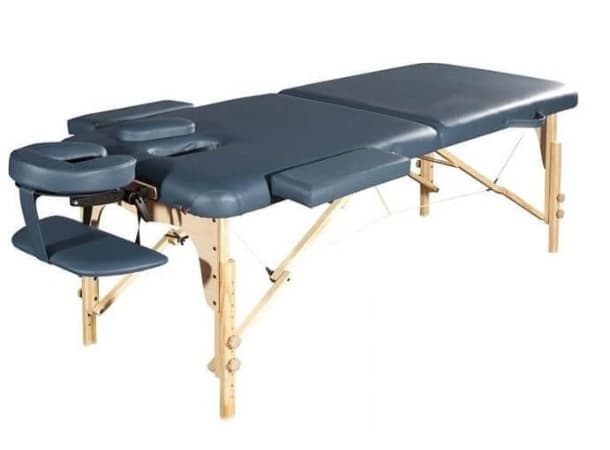 ETF Portable Wooden Massage Table 28" – Foldable, 1.6" Foam, PVC Upholstery, Adjustable Height, Black/Beige/Agate Blue, 75"x28" thumb 0