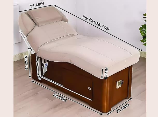Electric Heating Massage Bed Curve Design with 2 Motor Adjustment – PU Leather Spa Table, Integrated Heating, Storage & USB, 195x83cm, 300kg Capacity thumb 1