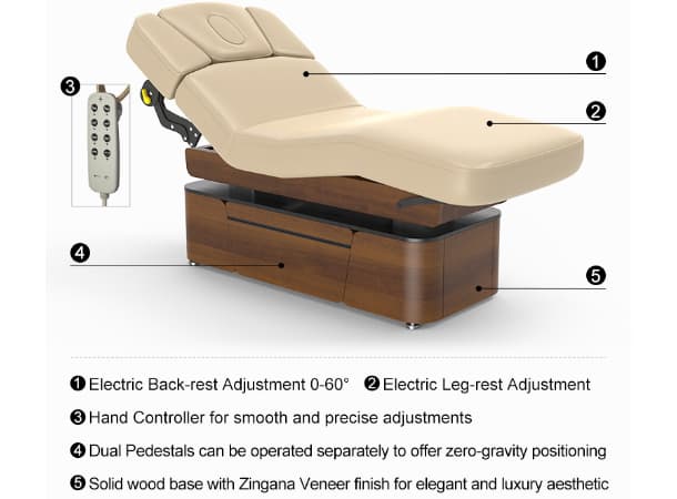 Luxury Multi-Functional Motorized Spa Table – Adjustable Back & Leg, Solid Wood Base, Built-In Storage, PU Cushion, 196cm thumb 3