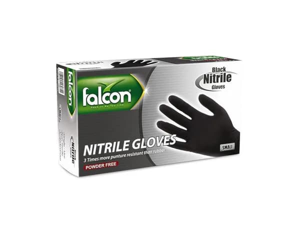 Falcon Black Nitrile Gloves (Small, 100 Pcs)