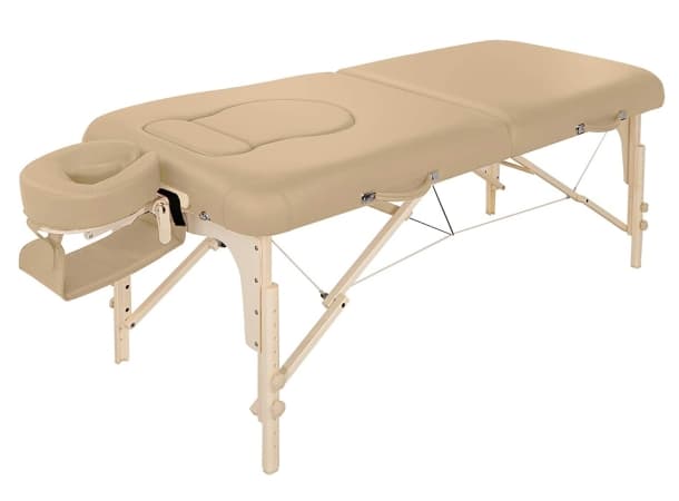 Pregnancy Massage Table – 30" Wide, Adjustable Height, Portable Foldable Wood & PU Leather, 3.5" Thick Foam, Beige, 600 lbs Capacity