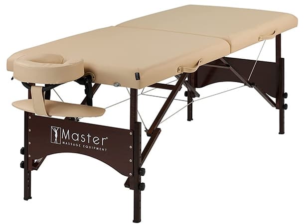 AGO S28" Portable Massage Table – 28"x72", Auto-Lock Legs, Oil & Water-Resistant PU, Adjustable Height 23"-33", 1.5" Foam, Lightweight 31 lbs, Beige/Black