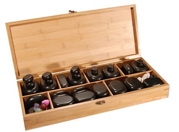Massage Hot Stone Set 64 Pcs – Deluxe Black Basalt with Bamboo Box thumb 1