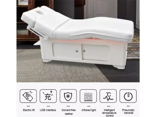 Electric Heated Massage Bed with Storage Cabinet – Adjustable Therapy Spa Bed, Microfiber Leather, 200cm Length, LED & Heating System thumb 1