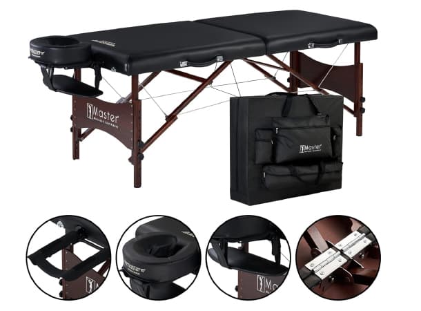 RMU S28 Roma LX Portable Massage Table – 28"x72" with Memory Foam, Adjustable Height 24"-34", Oil & Waterproof PU, Walnut Legs, Includes Face Cradle & Armrest thumb 1