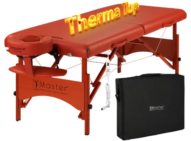 SANTANA™ 31" Portable Table – STT S31", Adjustable Therma-Top Heating, Shiatsu Cables, Reiki Panels, Mountain Red, 72"x31"