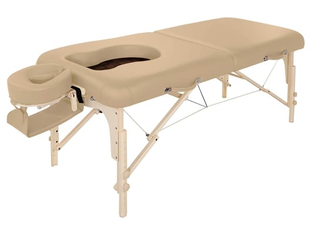 Pregnancy Massage Table – 30" Wide, Adjustable Height, Portable Foldable Wood & PU Leather, 3.5" Thick Foam, Beige, 600 lbs Capacity thumb 1