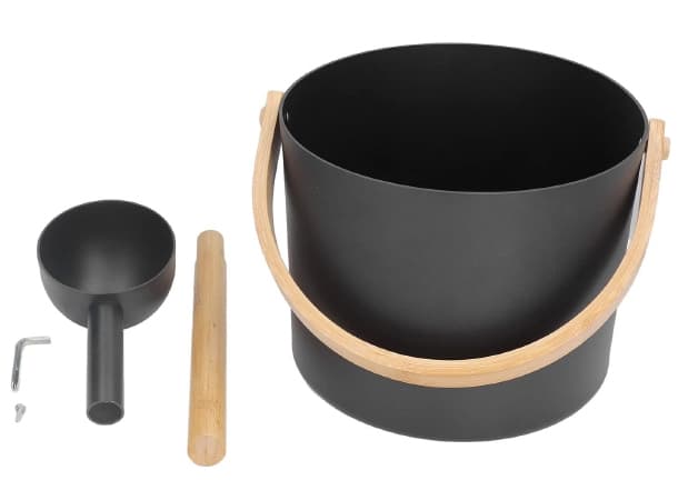 Aluminium Sauna Bucket 7L – Black with Wooden Handle & Ladle thumb 1