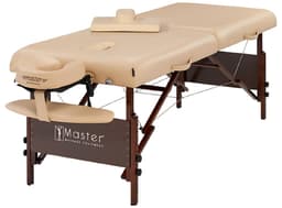 DLF Del Ray Pro Portable Massage Table with Face hole – M28" & M30", 74.8" Length, 3" Memory Foam Cushion, Adjustable 24–34" Height, Beige PU, 750 lbs Capacity, Face Cradle & Head Support-0