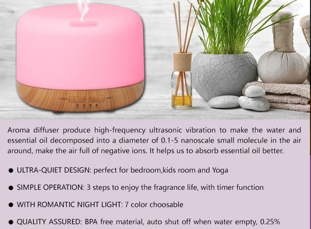 400ml Ultrasonic Essential Oil Aroma Diffuser - 7 Colors LED thumb 2