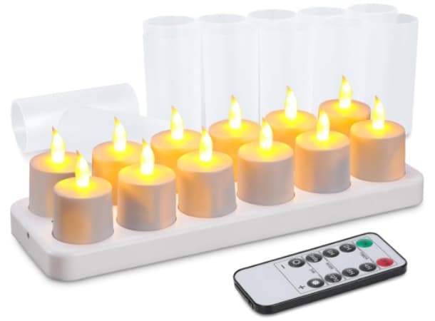 Rechargeable Tea Light Candles with Remote – 72H Battery Life, Set of 12