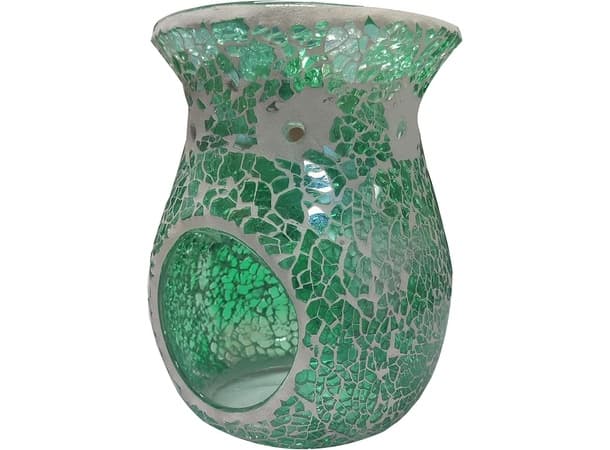 Shinning Crackle Green Mosaic Oil Burner – Glass Aroma Diffuser & Wax Melt Warmer