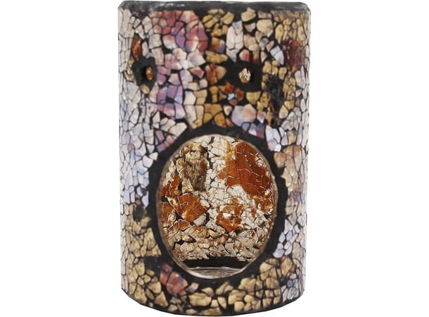 Crackle Amber Foil Mosaic Oil Burner – Glass Aroma Diffuser & Incense Burner for Home, Spa & Yoga