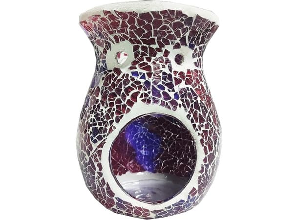 Purple & Pink Crackle Mosaic Oil Burner (3Pcs Set) – Handmade Glass Aroma Diffuser & Essential Oil Warmer
