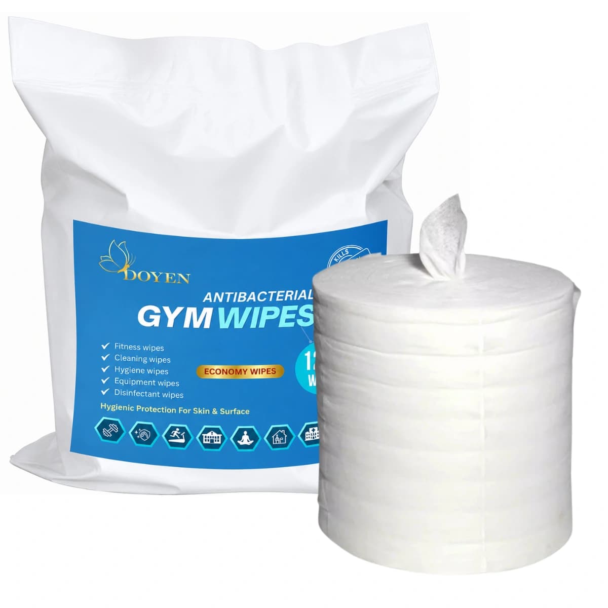 Doyen Antibacterial Gym Wipes – Economy Pack, 1200Wipes/ Roll