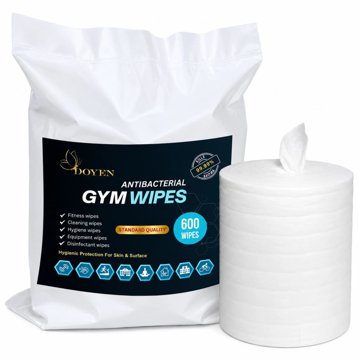 Doyen Antibacterial Gym Wipes – Standard Quality, 600Wipes/ Roll