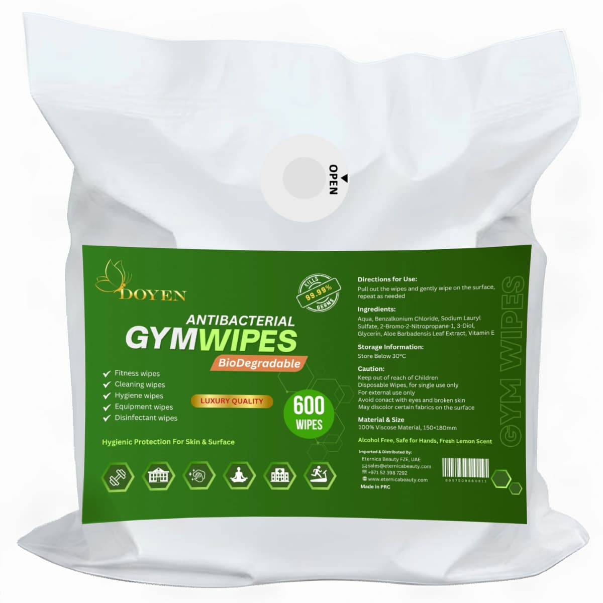 Doyen Luxury Quality Biodegradable Gym Wipes, 600Wipes/ Roll