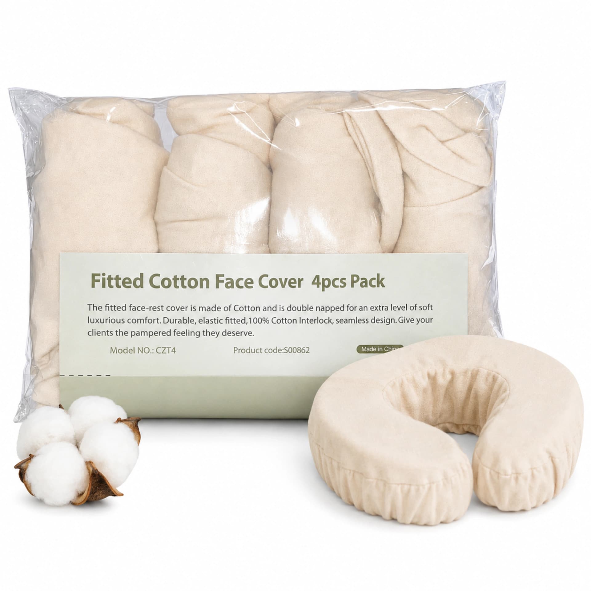 Master Massage Fitted Crescent Headrest Face Pillow Cradle Cover Pack of 4 – Cotton Face Cradle Covers for Massage Tables & Spa Beds, Beige, Soft Washable Elastic Fit