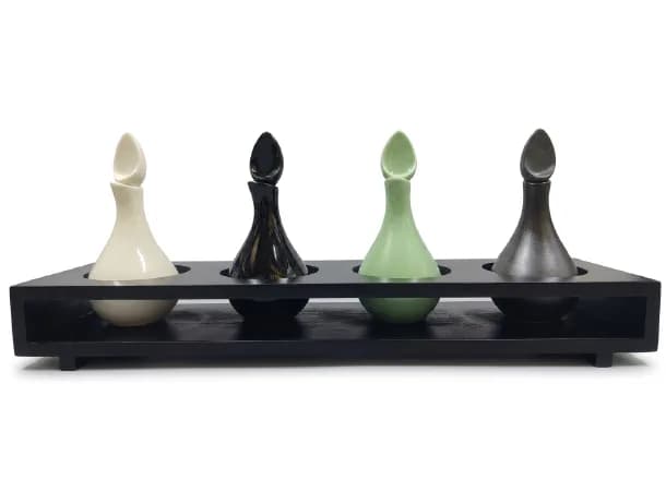 Multicolor Ceramic Oil Bottle with Wooden Stand – 60ml Premium Ceramic Massage Oil Bottle