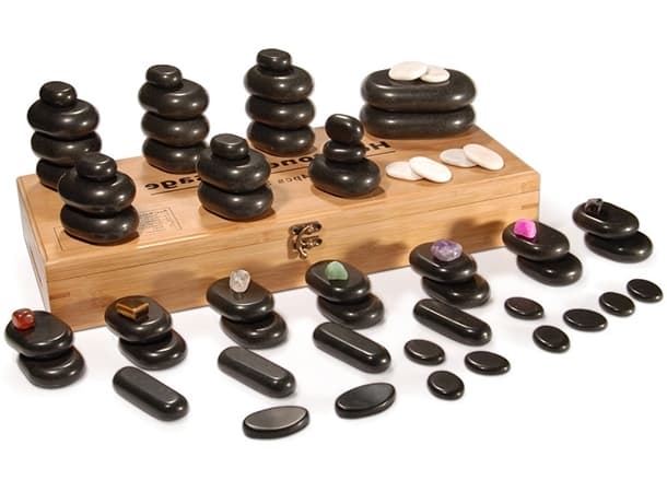 Massage Hot Stone Set 64 Pcs – Deluxe Black Basalt with Bamboo Box
