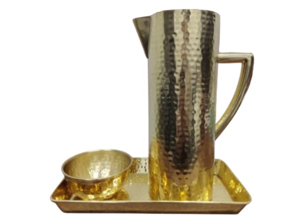 Ritual Jug, Tray, & Bowl Set – Hammered Gold Finish